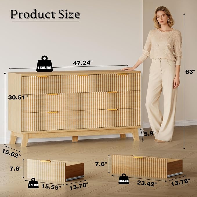 BORNOON Fluted 7 Drawer Dresser, 47.2" Wide Modern Boho Chest of Drawers - Image 2