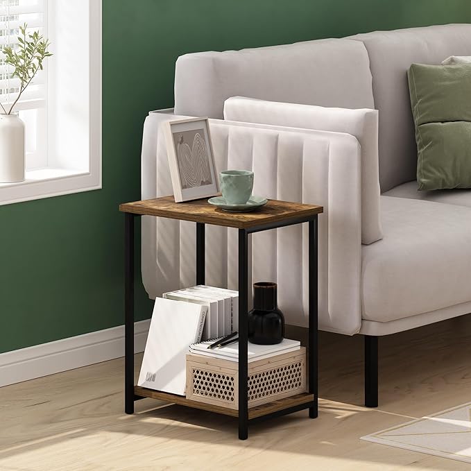 Furinno Simplistic Metal Frame End Table, Amber Pine - Image 2