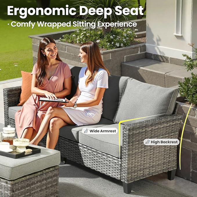 ovios 6 Pieces Patio Furniture Set, Outdoor Wicker Sofa Couch - Image 7