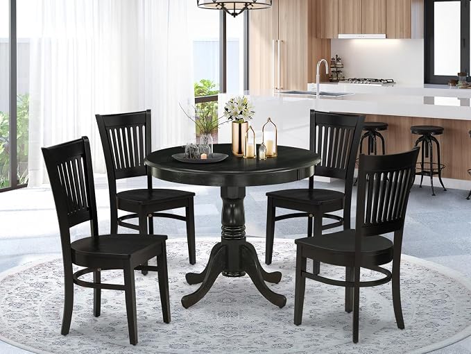 East West Furniture ANVA5-BLK-W 5 Piece Modern Dining Table Set Includes a - Image 2