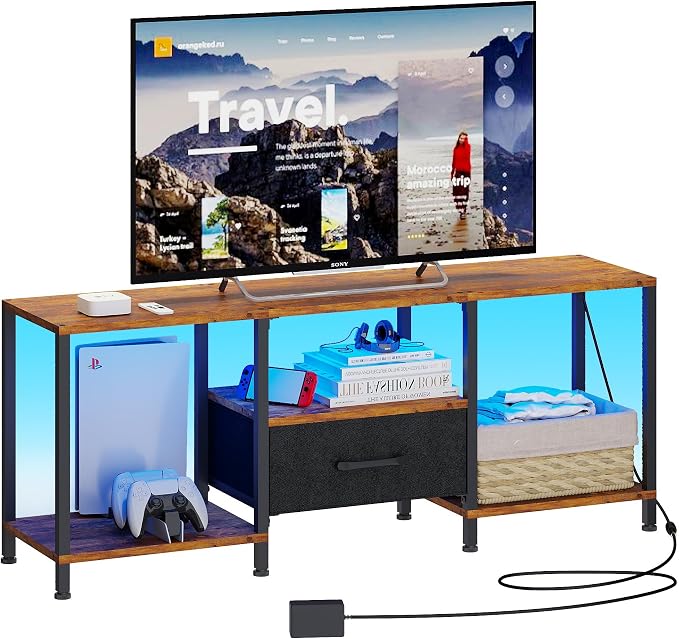 JARHETUN TV Stand with LED Lights, Entertainment Center with Open Shelves and by JARHETUN