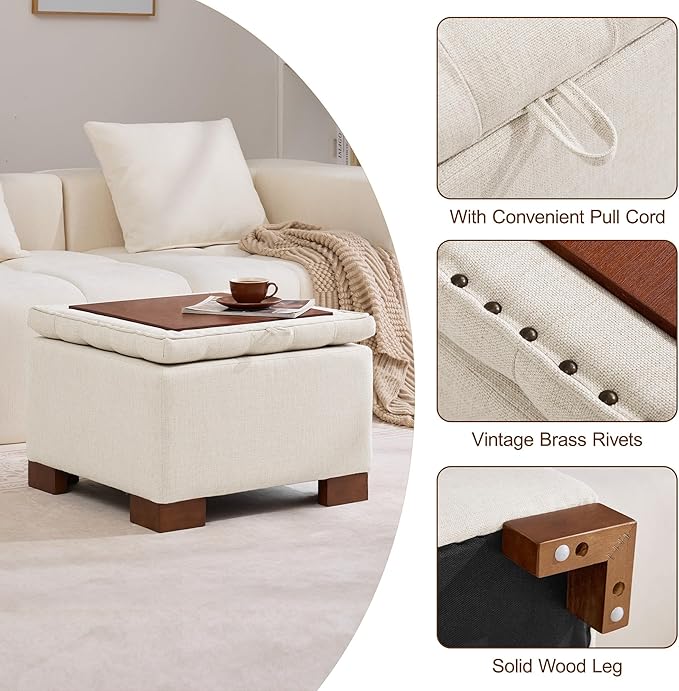 WUTUTUEE 24" Square Fabric Storage Ottoman - Image 5