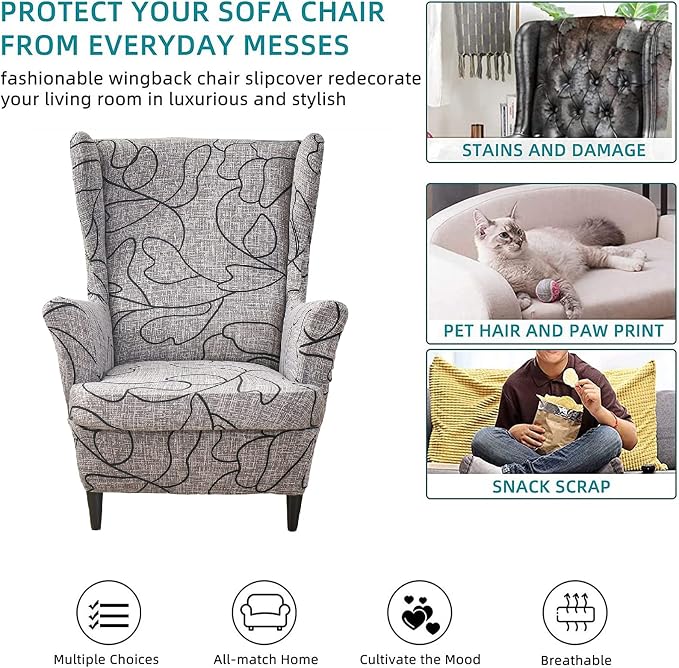 KRFOONN Wingback Chair Covers Slipcovers 2 Piece Stretch Wing Chair Covers - Image 5