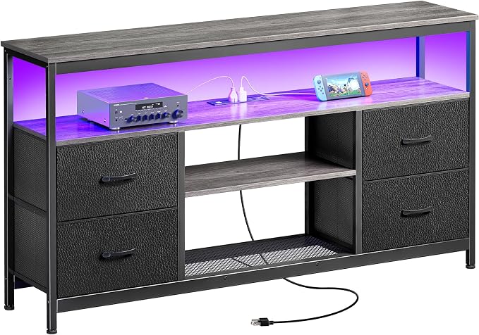 Huuger TV Stand Dresser with Power Outlets and LED Lights, 4 Drawers by Huuger