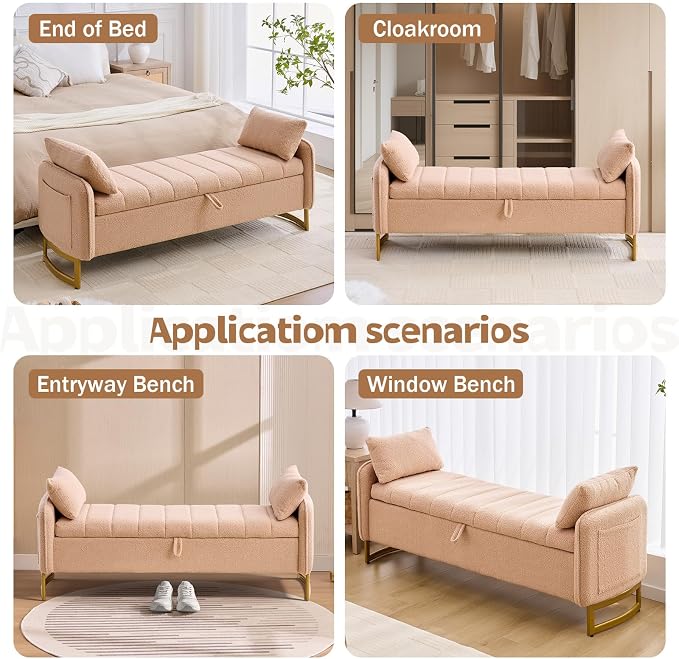 66'' King Size Storage Bench for Bedroom, Teddy Boucle End of Bed Benches for - Image 9