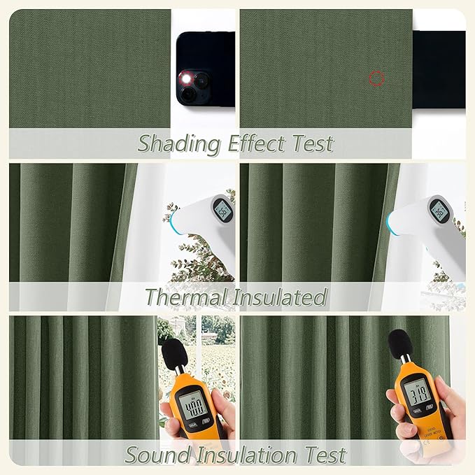 Guken Olive Green 100% Blackout Curtains 90 Inch Length 2 Panels Set - Image 5