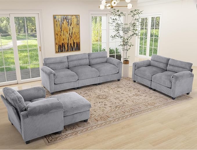 HAOMARKETS Corduroy Sofa Set, Upholstered Ottoman, Modern Loveseat and and - Image 6