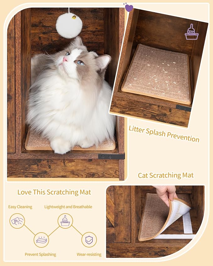 Hzuaneri Cat Litter Box Enclosure, Hidden Litter Box Cabinet Furniture - Image 5