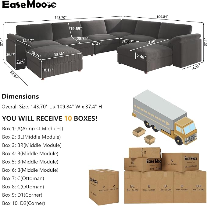 EASE MOOSE Oversized Sectional Modular Sofa, Large U Shape Sectional Couch Wide - Image 3