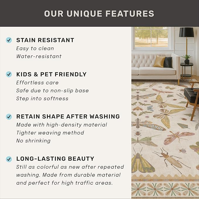 Hazo Haus Washable Neutral Area Rug Living Room, 5x8 Washable Rugs - Image 7