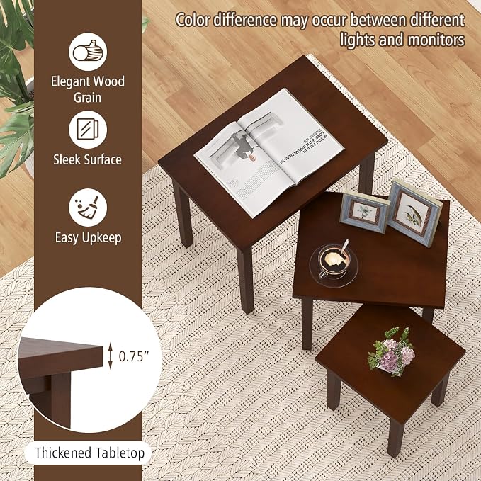 Giantex Nesting Tables Set of 3, Farmhouse Stacking Side Table - Image 6