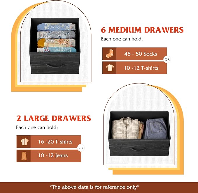 WLIVE 8 Drawer Dresser for Bedroom, Fabric Black Dresser - Image 5