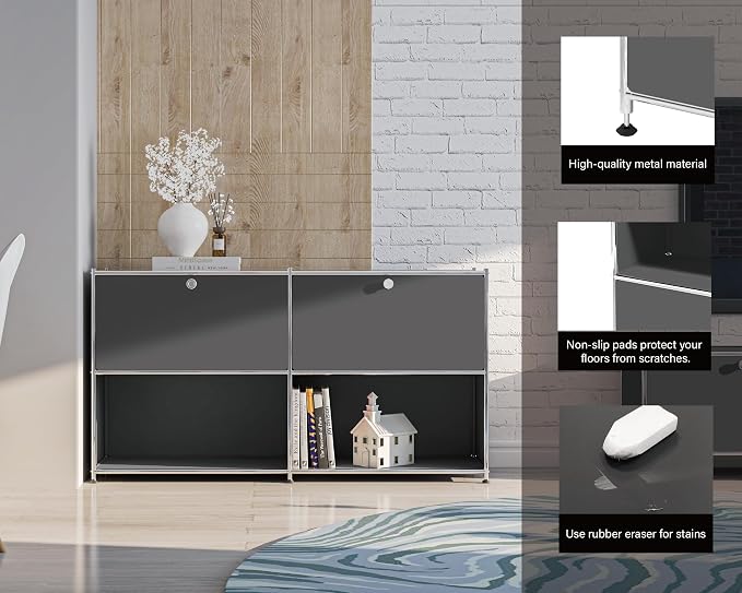 Metal Sideboard with 2 Flap Doors, DIY Modern Home Furnishing, Foyer - Image 4