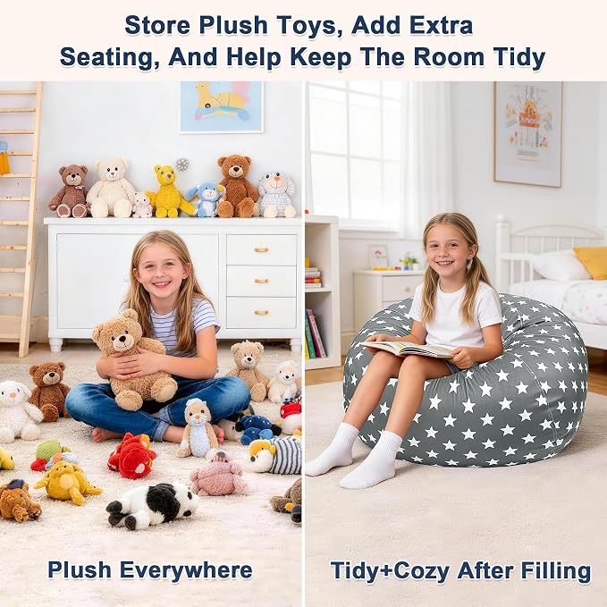 Lukeight Stuffed Animals Storage Bean Bag Chair Cover - Image 6