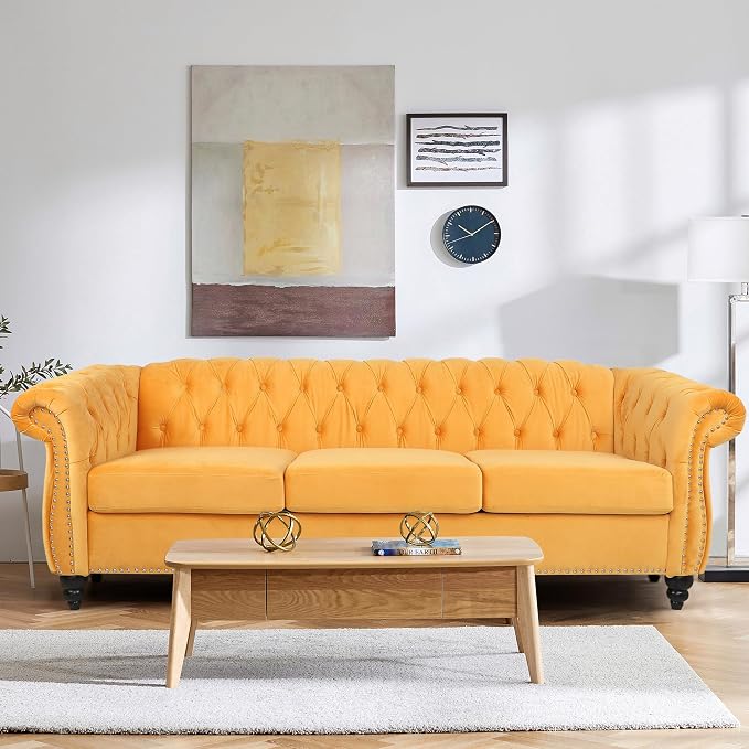 Chesterfield 3 Seater Sofa, Modern Velvet Tufted Couch 3 Seater - Image 3