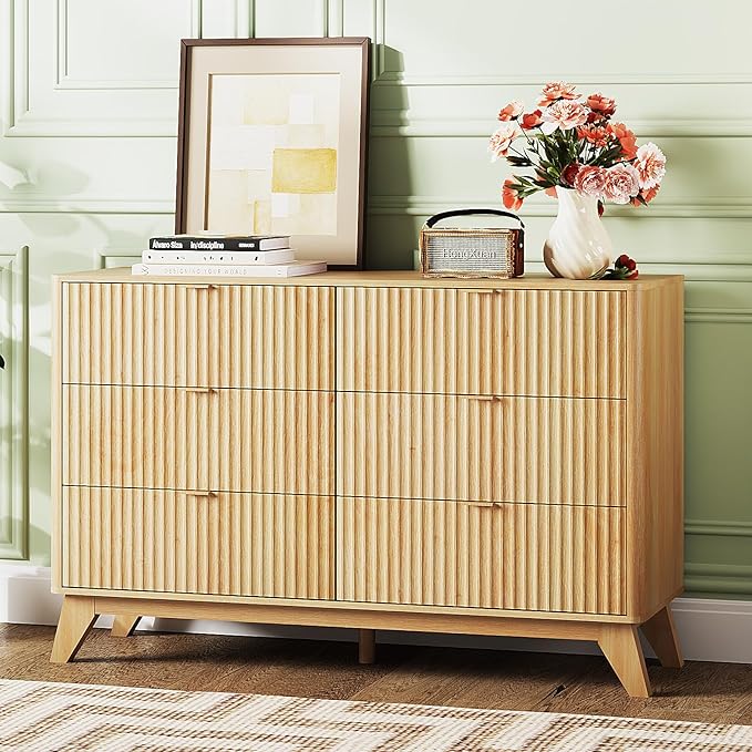 VINGLI Fluted Dresser for Bedroom, 6 Drawer Dresser by VINGLI