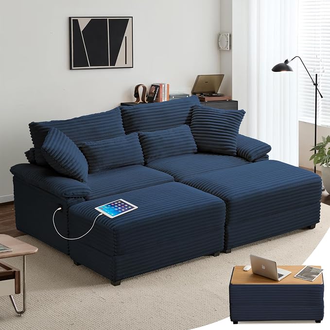 SUNWAVE 74" W Double Chaise Lounge Chair Indoor, Oversized Loveseat by SUNWAVEHOME