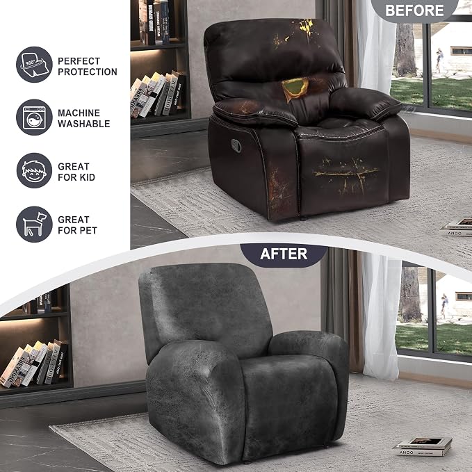 ANARACHON Leather Look Recliner Chair Covers, 4-Pieces Stretch Recliner Cover - Image 6