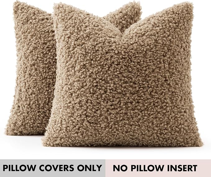 Faux Fur Throw Pillow Covers 20x20 Inch Set of 2 Boucle Neutral Decorative - Image 7