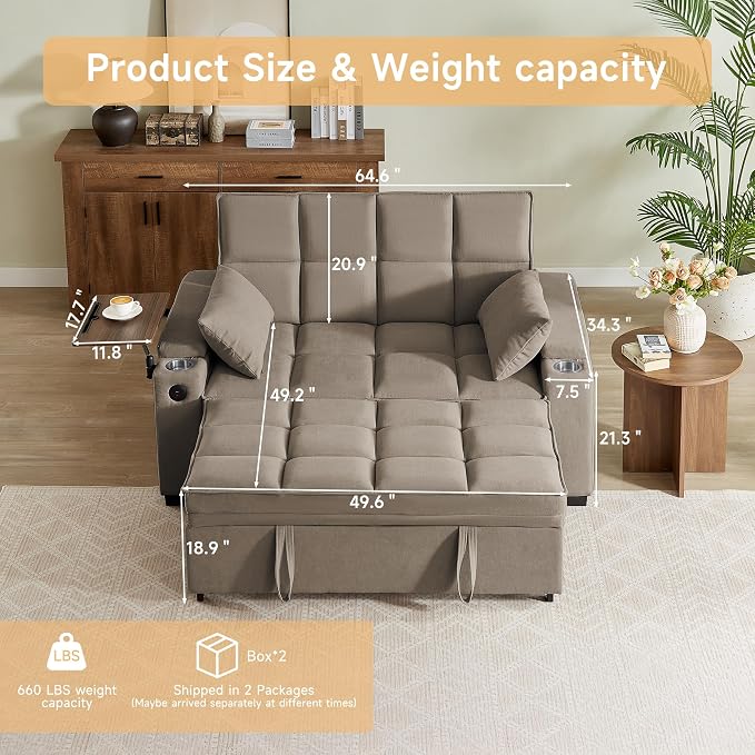 Auvsoce 65" Sleeper Sofa Bed Loveseat, Convertible Couch - Image 2