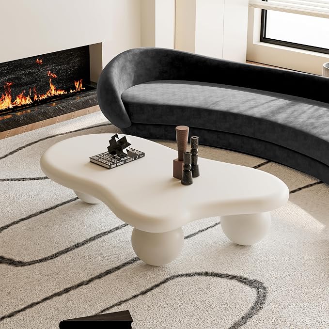 47.2” Cloud Coffee Table with 3 Ball Legs, Modern Irregular Center Table - Image 4