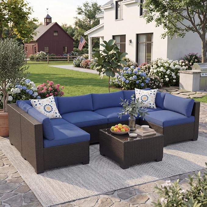 GarveeHome 7-Piece Modular Outdoor Patio Set, Sectional Rattan Wicker Sofa by GarveeHome