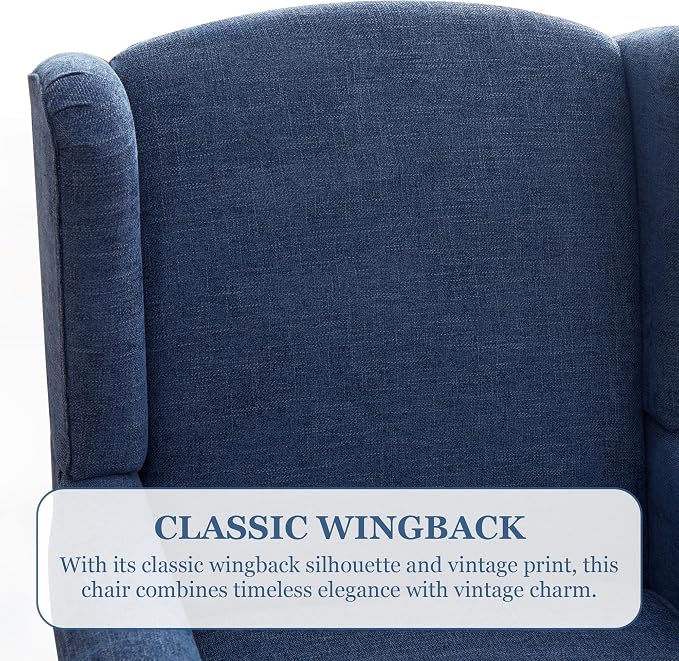 HUIMO Printed Wingback Accent Chair, Linen Upholstered High Back Armchair - Image 5
