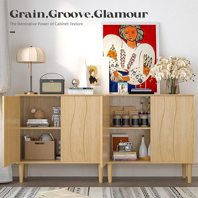 Easyego 31.5″ Mid Century Modern Sideboard Buffet Cabinet, Natural Wood Accent - Image 3
