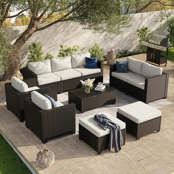 Aoxun 10 Piece Outdoor Patio Furniture Set 7 Seats, Outdoor Sectional by Aoxun