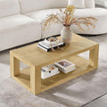 Modern 48 Inch Rectangular Coffee Table, 2-Tier Wood Veneer Living Room Center by Noeko
