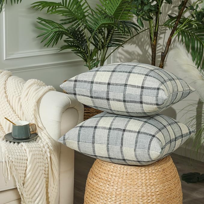 Stellhome Pack of 2 Faux Linen Buffalo Check Throw Pillow Covers, Farmhouse - Image 2
