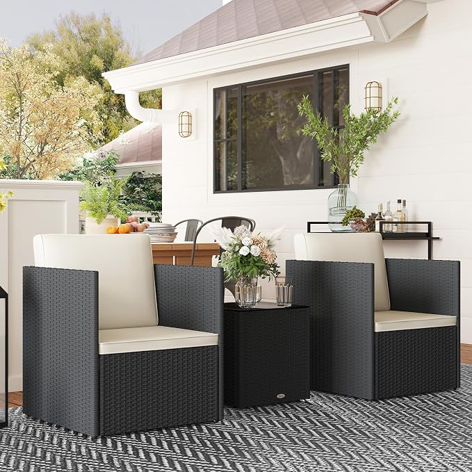 Outsunny 3 Piece Patio Furniture Set, Folding Outdoor Wicker Bistro Set - Image 8
