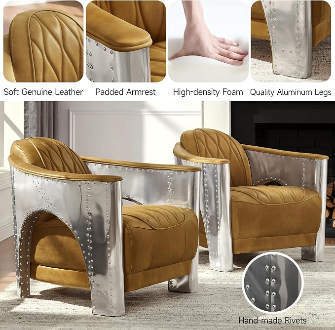 Art Leon Genuine Leather Accent Chair, Mid Century Industrial Armchair - Image 4