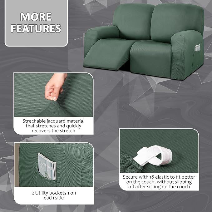 ULTICOR Reclining Loveseat Slipcover, 6-Piece Yarn Dyed Loveseat Reclining Sofa - Image 3