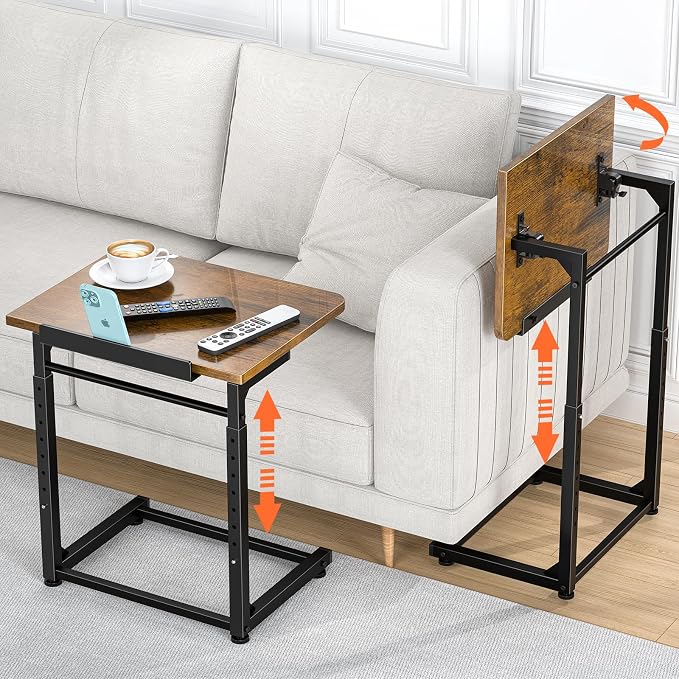 Tv Tray Table Set of 2, 8-Level Adjustable Height Couch Side Table，90° Tilt by Dataroad+Selead