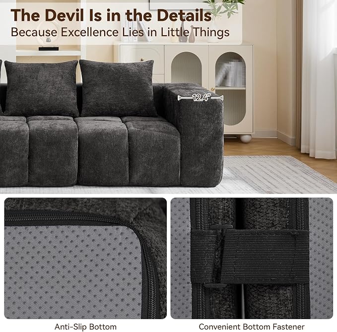 119" Boneless Couch, Oversized Cloud L Shaped Couch, Modular Sectional 4 Seater - Image 3
