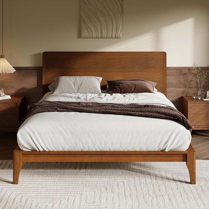 Merax Queen Size Bamboo Platform Bed, Mid-Century Modern Bed Frame by Merax