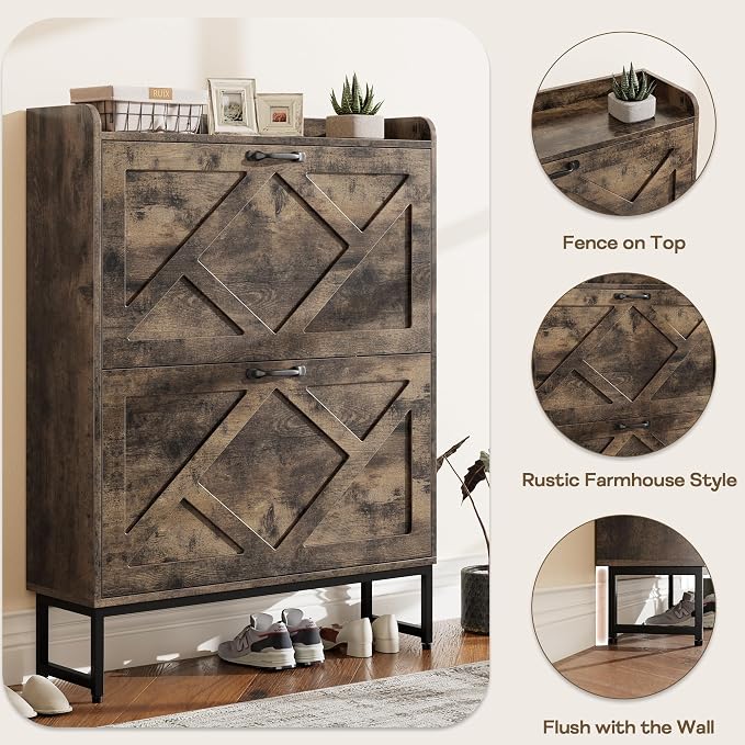 Nicetree Shoe Cabinet with 2 Flip Drawers, Freestanding Shoe Storage Cabinet - Image 9