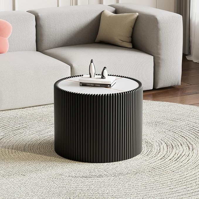 SSLine Round Drum Coffee Table Modern Sintered Stone Top Side End Table in - Image 4