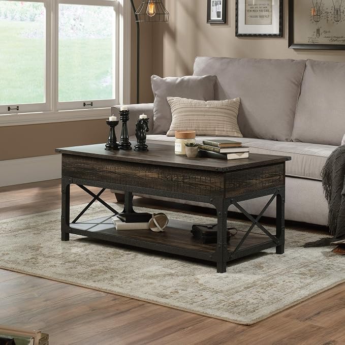 Sauder Steel River Rustic Industrial Style Lift Top Coffee Table, Coated Metal - Image 2
