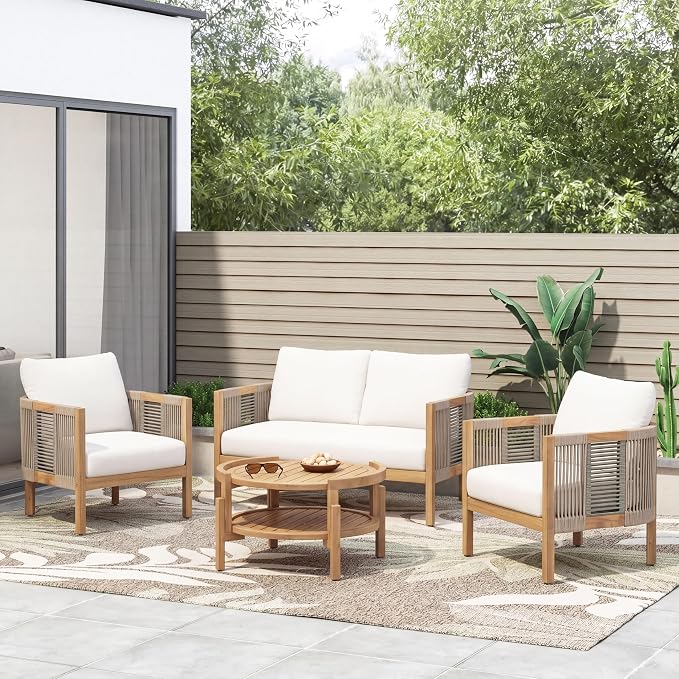 Christopher Knight Home 4-Piece Acacia Wood Patio Furniture Set by ChristopherKnightHome