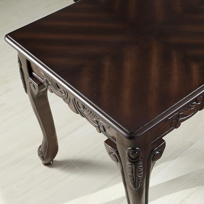 Roundhill Furniture Traditional Ornate Detailing Wood Coffee Table, Dark Cherry - Image 4