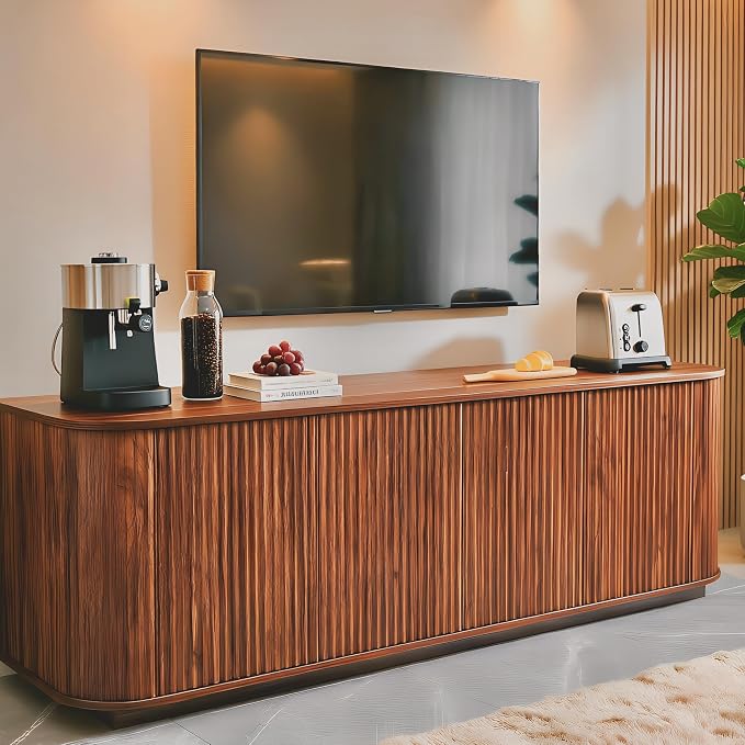 64" Fluted TV Stand for TVs up to 75 inch, Modern Entertainment Center by Rumiiro