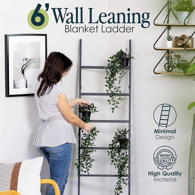 Blanket Ladder for The Living Room and Bedroom, 5ft 8 inch, 6-Tier Wall Leaning - Image 5