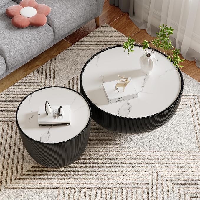 Round Marble Coffee Table Set of 2, 2 Piece Coffee Table and End Table - Image 4