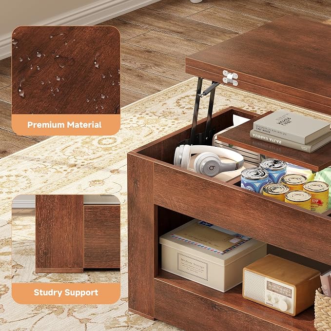 UNIQUITE 40" Lift Top Coffee Table, 4 in 1 Multi-Function Lift Coffee Tables - Image 9