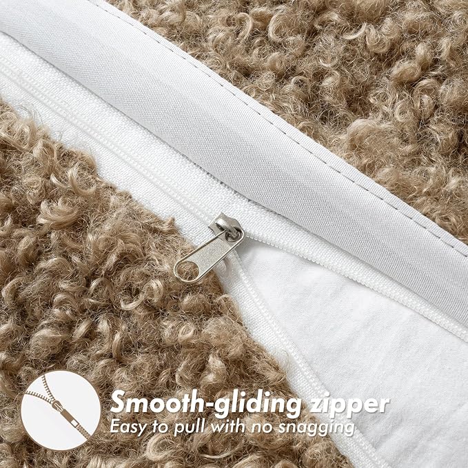 Faux Fur Throw Pillow Covers 20x20 Inch Set of 2 Boucle Neutral Decorative - Image 6
