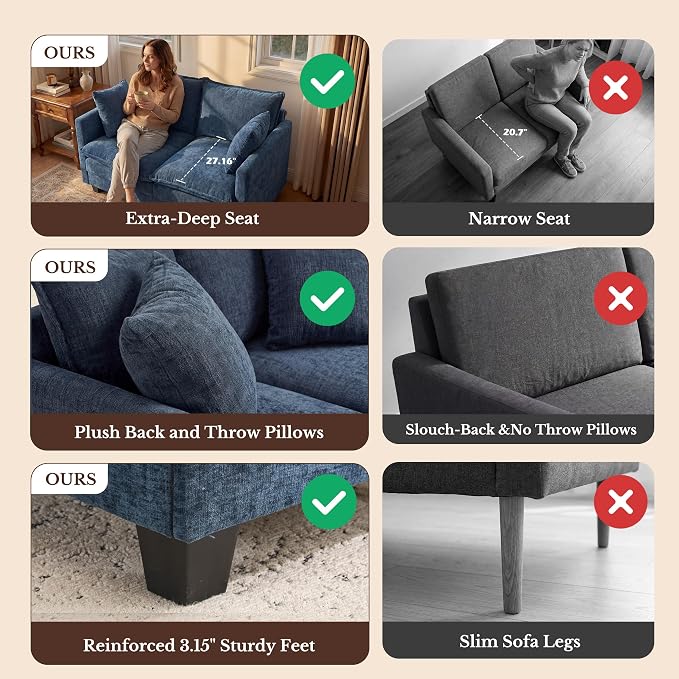 Loveseat Sofa with Cloud 3-Layer Cushion & 27" Deep Seat, Modern Small Couch - Image 6