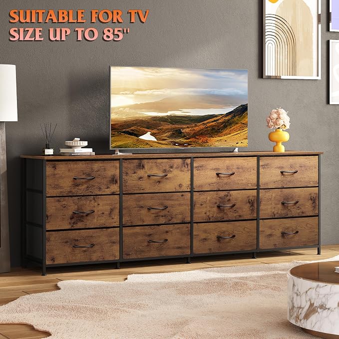 WLIVE 75.5'' Dresser for Bedroom, TV Stand for 85, 65 Inch TV, 12 Drawer Long - Image 4