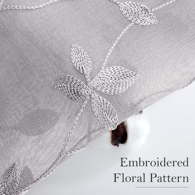 HOMEIDEAS Light Grey Sheer Curtains 52 X 63 Inches Length 2 Panels Embroidered - Image 3